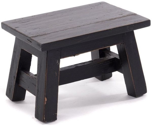 DESIGN DELIGHTS Rustikaler Fußhocker Monte | 21 x 30 x 20 cm (HxBxT), Mahagoni Recyclinholz | Holzhocker | Farbe: 09 Voodoo - schwarz