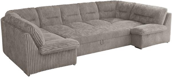 U-förmige Ecksofa, Bigsofa mit schlaffunktion, Wohnlandschaft XXL - MORBIDO U - Hellgrau Cord Bild 5