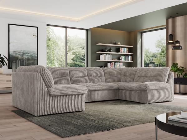 U-förmige Ecksofa, Bigsofa mit schlaffunktion, Wohnlandschaft XXL - MORBIDO U - Hellgrau Cord Bild 2