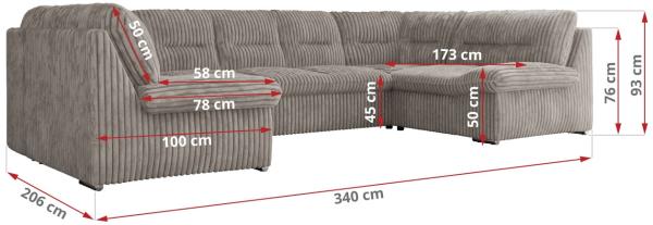 U-förmige Ecksofa, Bigsofa mit schlaffunktion, Wohnlandschaft XXL - MORBIDO U - Hellgrau Cord Bild 7