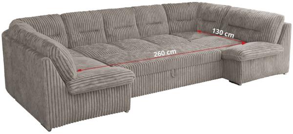 U-förmige Ecksofa, Bigsofa mit schlaffunktion, Wohnlandschaft XXL - MORBIDO U - Hellgrau Cord Bild 8