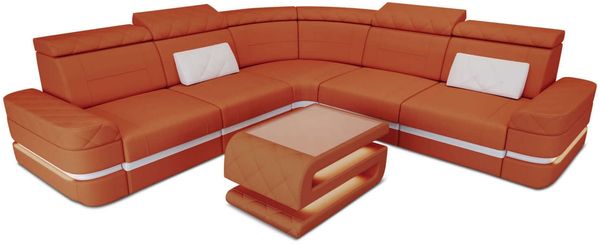 Stoffsofa Positano L-Form – Modern & Komfortabel - Mikrofaserstoff - Orange-Weiß