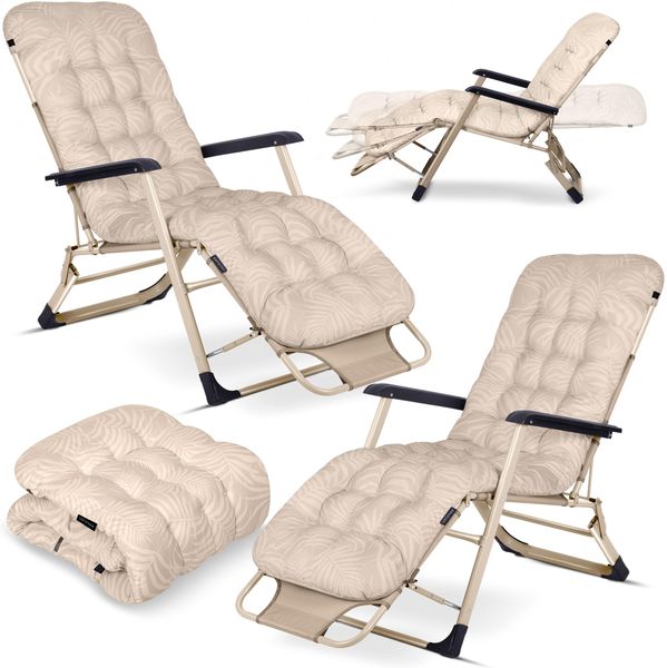Sofotel Sonnenliege Klappbare Gartenliege Bis 120 kg Liegestuhl mit Kissen und Kopfstütze Beige ChillWell Luxury 2 Stück