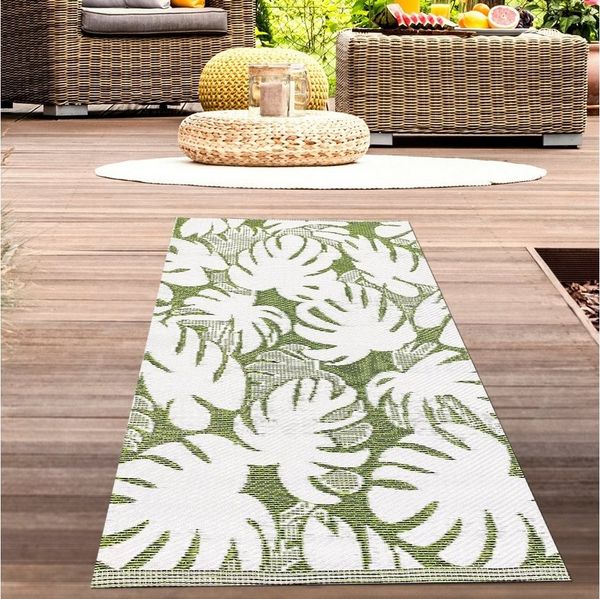 Carpetia Outdoorteppich Recyclebarer wasserfester Outdoor-Teppich in grün creme, rechteckig