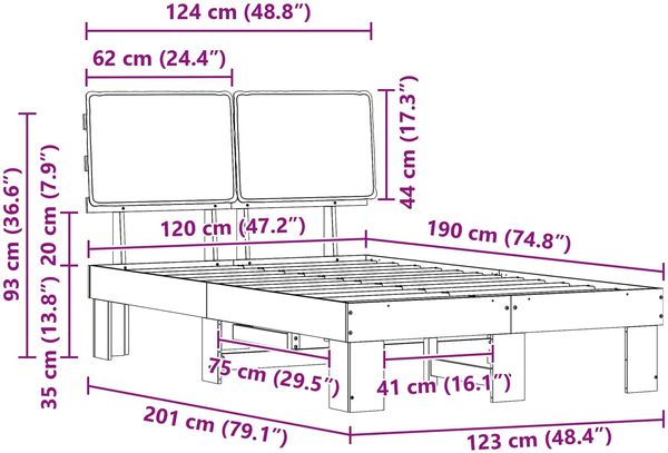 vidaXL Bettgestell mit gepolstertem Kopfteil Dunkelgrau 120 x 190 cm 877295 Bild 11
