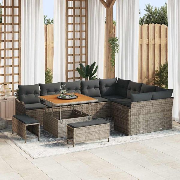 vidaXL Garten-Sofa-Set mit Kissen mit Speicher 12 pcs Grau 3364248