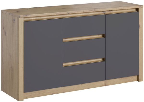 Feldmann-Wohnen Kommode Malta (2-türig mit Schubladen, 1 St, moderne Optik, 2-türig mit Schubladen), 140 x 43 x 78 cm Eiche Artisan / grau