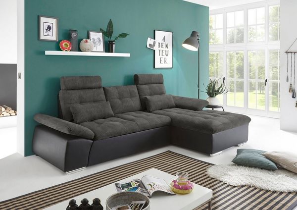 ED EXCITING DESIGN Ecksofa Jakarta L-Form, mit Bettfunktion, Armteilverstellung, Kopfstützen & 2 Nierenkissen