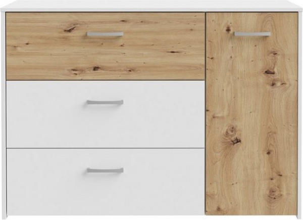 Sideboard CULGOA Kommode 3 Schubladen und 1 Tür, Artisan Eiche / Weiß