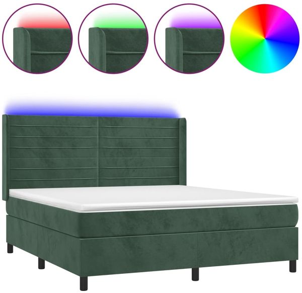 vidaXL Boxspringbett mit Matratze & LED Dunkelgrün 180x200 cm Samt 3139640