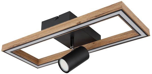 LED Deckenleuchte, schwarz matt, holzoptik, drehbar, L 50 cm
