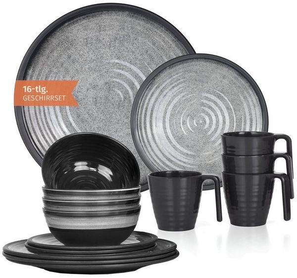 Moritz Geschirr-Set Camping Geschirr Stone Grey Geschirr 16 tlg.