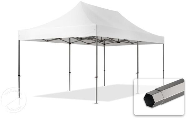 3x6 m Faltpavillon, PREMIUM Stahl 40mm, feuersicher, weiß