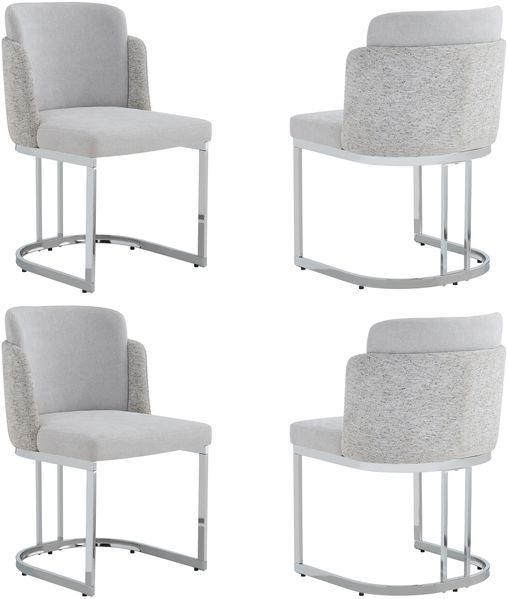 Merax Esszimmerstühle, (Set, 4 St), 4er Set Polsterstühle bequem und atmungsaktiv, silber galvanisierte Stuhlbeine, Chenille-Stoff, Hellgrau + Silber