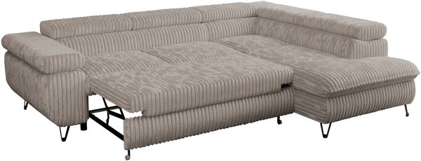 Ecksofa mit Bettfunktion, Modern Sofa, L-form, Einstellbare Kopfstützen, Bettkasten - PETER - Hellbraun Cord - Topper T25 - rechts Bild 6