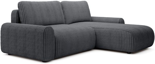 Selsey 'Lelu' Ecksofa mit Cordbezug, Schlaffunktion und Bettkasten, Dunkelgrau, beidseitig