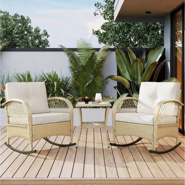 Flieks Balkonset, Outdoor Rattan Gartensofa Balkonset Gartenmöbel-Set 2 Stuhl & Tisch