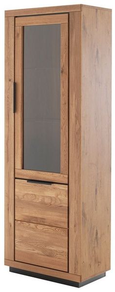 Massivart® Vitrine GRENO Vitrinenschrank mit Glastür / Massivholz Wildeiche geölt 1 Tür / 2 Glas- und 2 Einlegeböden