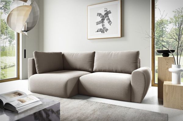 Ecksofa Schlafsofa GALAN MINI Stoff Poso Beige Ottomane Links