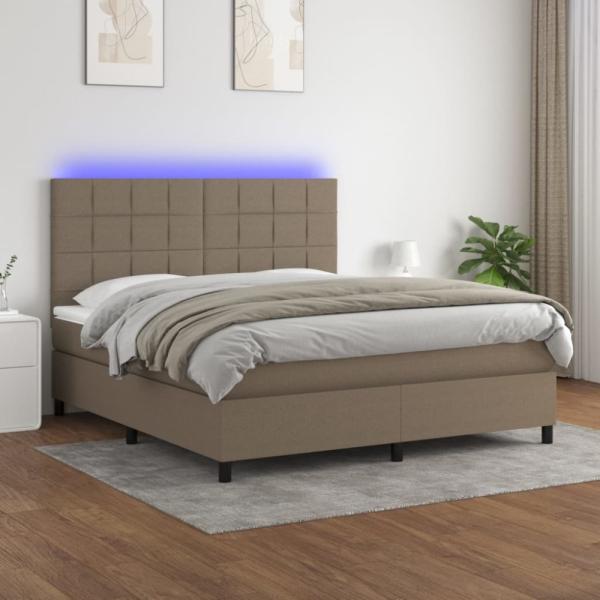 vidaXL Boxspringbett mit Matratze & LED Taupe 160x200 cm Stoff 3134889