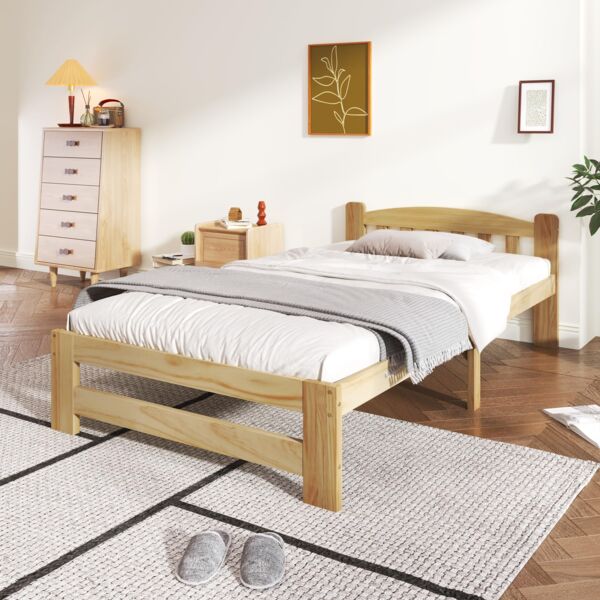 Ball & Cast Einzelbett (90x200 cm) Tagesbett mit Kopfteil, Massives Futonbett mit Lattenrost für Jugendliche und Erwachsene, ohne Matratzen, Natur