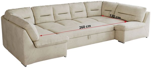 Ecksofa, Sofa big XXL, Wellenfedern, Wohnlandschaft XXL, mit Schlaffunktion - COMODO U - Beige Velours - Topper T25 Bild 8