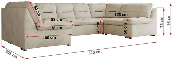 Ecksofa, Sofa big XXL, Wellenfedern, Wohnlandschaft XXL, mit Schlaffunktion - COMODO U - Beige Velours - Topper T25 Bild 7