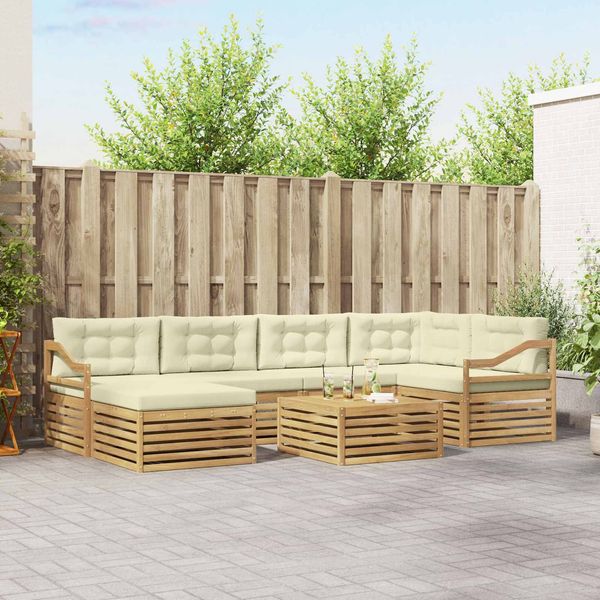 vidaXL Outdoor-Sofagarnitur mit Kissen 7 pcs Weiß und Creme 3390820