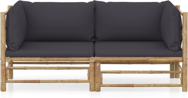 vidaXL 2-tlg. Garten-Lounge-Set mit Dunkelgrauen Kissen Bambus 3058202