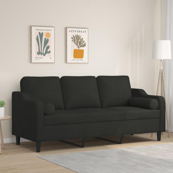 vidaXL 3-Sitzer-Sofa mit Zierkissen Schwarz 180 cm Stoff 3200857