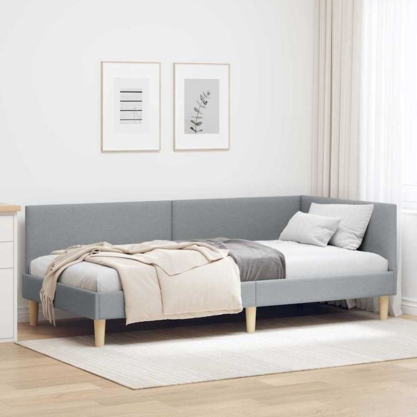 vidaXL Eckbettgestell Hellgrau 90 cm x 190 cm Stoff und Sperrholz 42016181