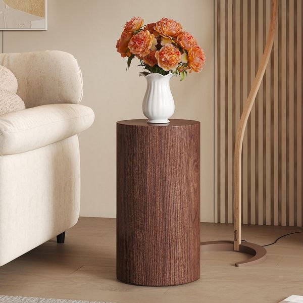 HAUSS SPOLE Couchtisch Rund Teetisch,Beistelltisch Sofatisch Wasserabweisend Nussbaum (Wohnzimmertisch im minimalistischen Design), Sofatisch 30x30x55 mit abgerundete Kanten