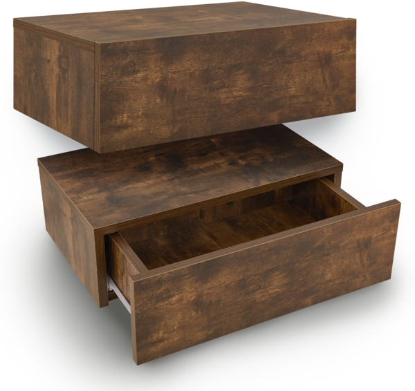 Juskys Wandregal Nachttisch hängend 2er Set Holz 46x30x15 cm BTH - 1 Schublade & Ablage pro Nachtkommode - Wandmontage - Nachtschrank Natur