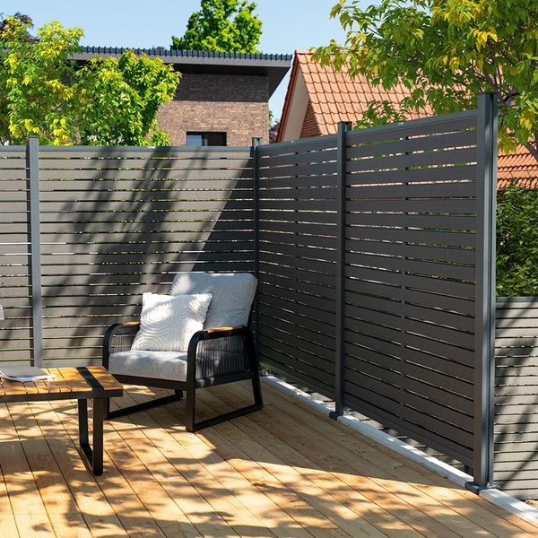 HOME DELUXE WPC Sichtschutzzaun ALIRA Dunkelgrau - 2 x Element + 3 x Pfosten