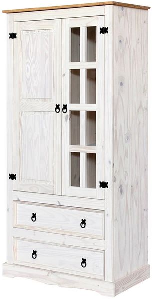 Vitrine aus Kiefer massiv - Natur, lackiert - 3 Fächer, 2 Türen