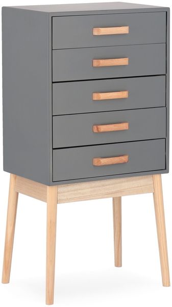 Kommode Ordinary aus Kiefernholz, modernes Design, grau, 5 Schubladen, für Dein Zuhause