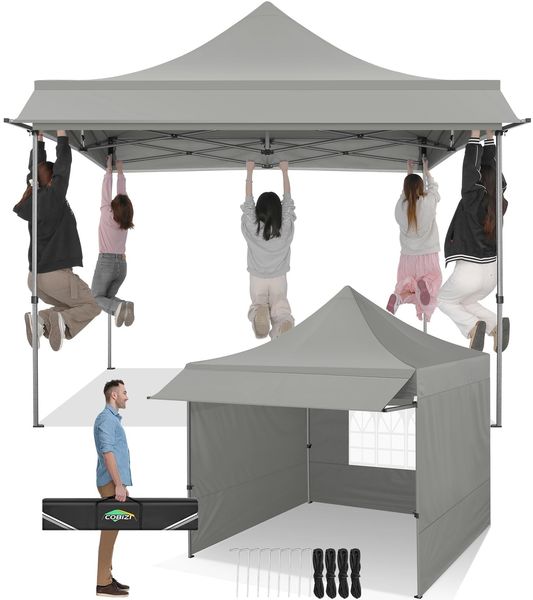 COBIZI Pavillon 3x3 Wasserdicht Stabil Winterfest mit Markisen und Seitenwänden,UV Schutz 50+ Popup Faltpavillon Partyzelt Pavillon Faltbar für Garten Camping Strand Hochzeit(3 mal 3m Grau)