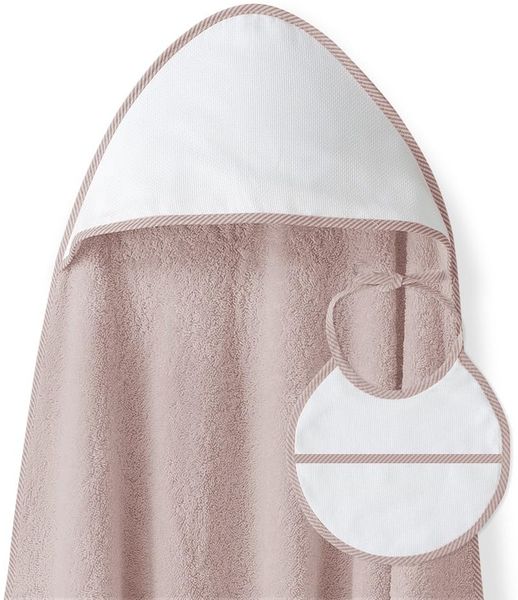 Baby BadePoncho 1x1 m Bademantel Kapuzenbademantel PUNTO DE CRUZ LISO rosa & Lätzchen für Neugeborene 100% Baumwolle