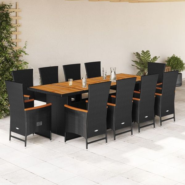 vidaXL 11-tlg. Garten-Essgruppe mit Kissen Schwarz Poly Rattan 3277527