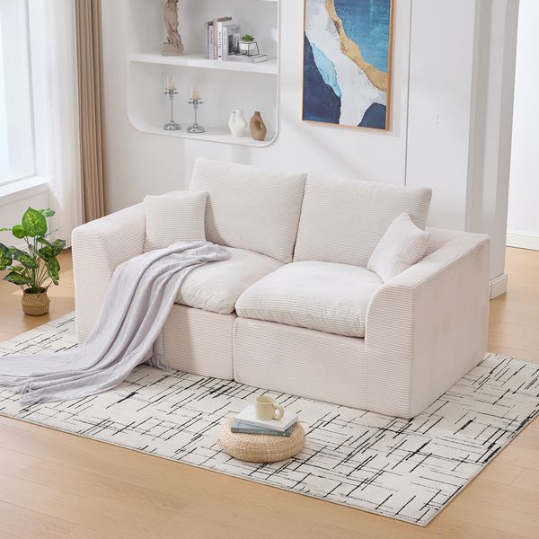 Zweisitzer-Sofa 204 x 102,5 x 84 cm aus Cord in Beige – bequemes Sofa ohne Montage