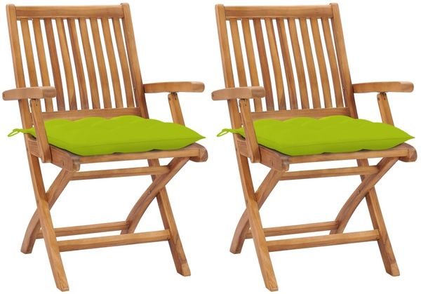 vidaXL Gartenstühle 2 Stk. mit Hellgrünen Kissen Massivholz Teak 3062432