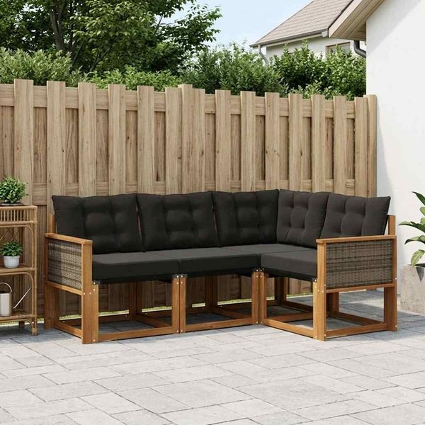 vidaXL Outdoor-Sofagarnitur mit Kissen 4 pcs Natürlich und Schwarz 3381916