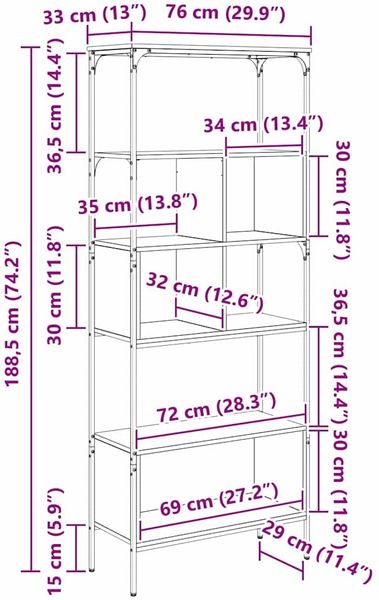 vidaXL Bücherregal Altholz 76 x 33 x 188,5 cm Holzwerkstoff 882986 Bild 12