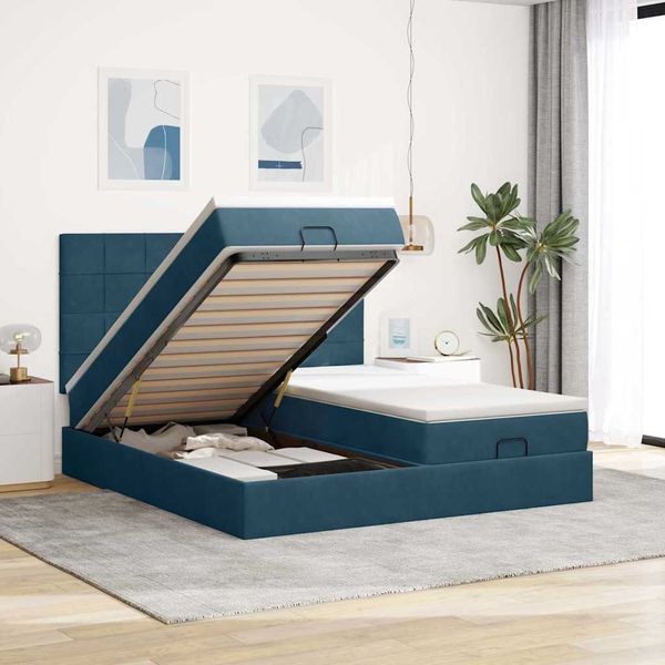 vidaXL Ottoman-Bett mit Matratzen Dunkelblau 180x200 cm Samt 3313776