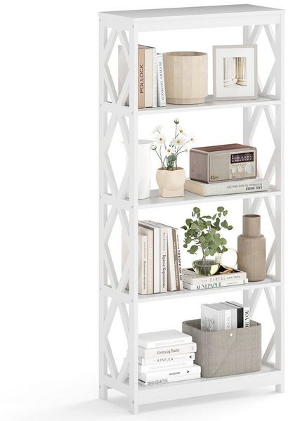 COSTWAY Bücherregal, Holz, Standregal mit rhombischer Struktur weiß 70x30x155cm