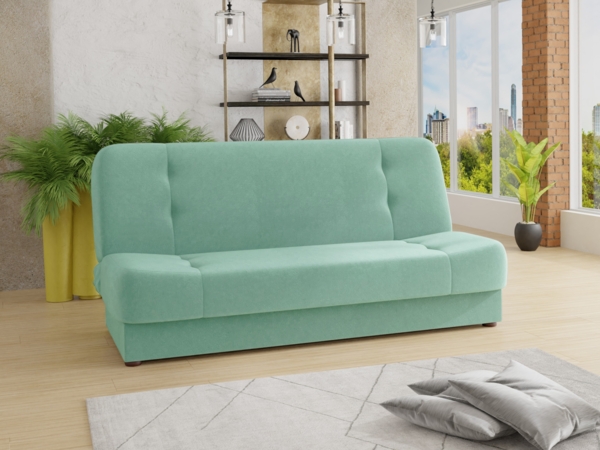 Schlafsofa Sena - Sofa mit Schlaffunktion und Bettkasten, Velours Stoff, Bettsofa mit Bonell-Federkern, Couch (Mintgrün (Manila 11))