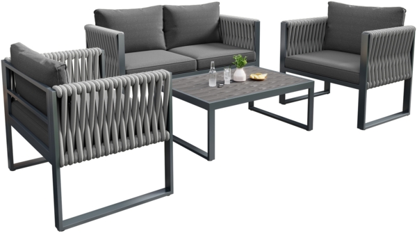 Merax Garten-Lounge-Set mit Tisch (4er-Set), verstellbare Füße, Eisen grau
