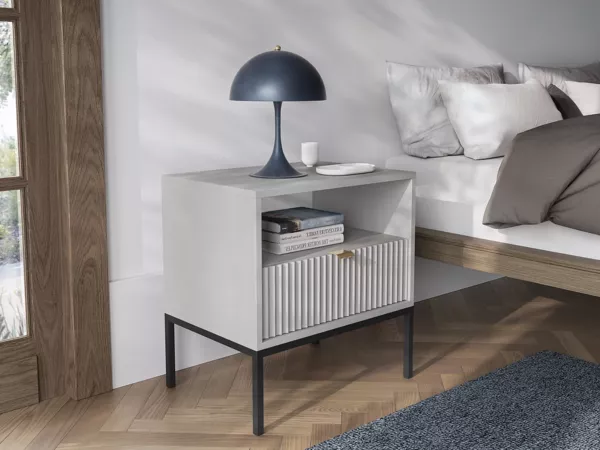 Vente-unique - LIOUBA Nachttisch Holz, Platte Grau - B 39 cm x H 56 cm x L 54 cm