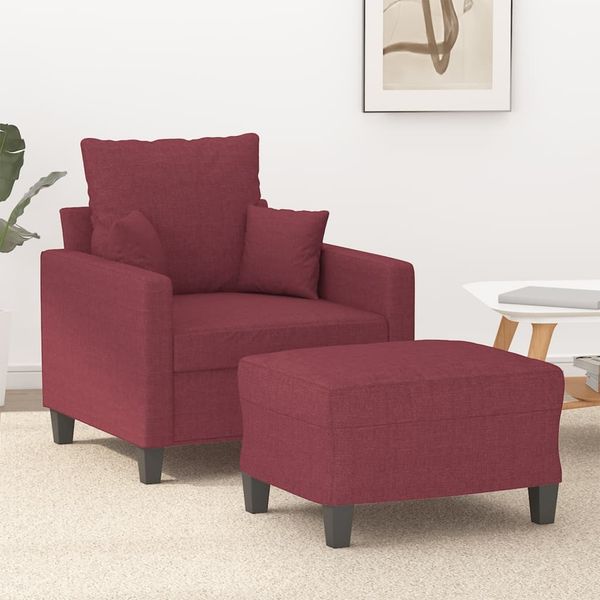vidaXL Sessel mit Hocker Weinrot 60 cm Stoff 3201087