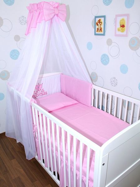 Primawela Babybettwäsche Baby Bettset -5-6 teiliges Set mit Chiffon Himmel Nestchen - Princess, 6 teilig
